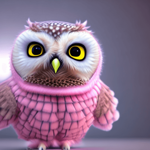 A furry art of a little owl with pink sweater. Xinva AI generated this design